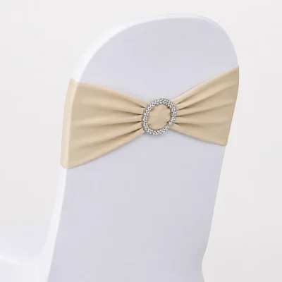Dark Ivory Spandex Chair Band with Silver Buckle Rental Edmonton