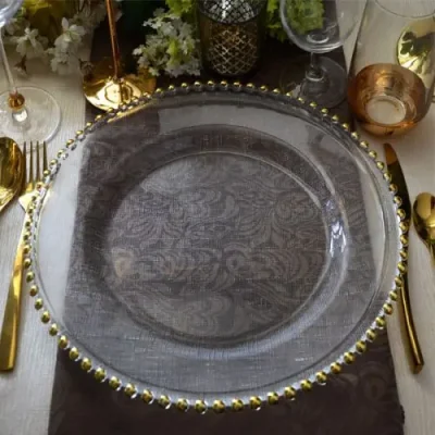Fabric Gold Beaded Glass Charger Plates, Brand Name _ MC