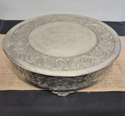 Round Vintage Cake Stand Silver 16' rental edmonton (1)